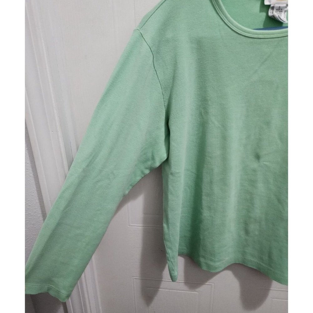 Vintage Talbots Women's Long Sleeve Ribbed Knit Stretch Pullover Top Green Sz L - Picture 3 of 9